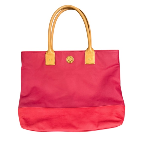 Tory Burch JAYDEN Dipped Canvas Leather Tote Medium Bag Red Auburn Carmine - Picture 9 of 10